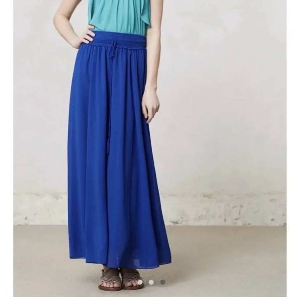 Maeve Royal Blue Maxi Skirt Smocked Waist Chiffon Boho Anthropologie Sz M